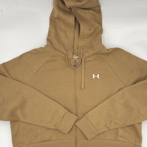 Under Armour Rival Fleece Crop Full-Zip Hoodie in Camel - Picture 1 of 7